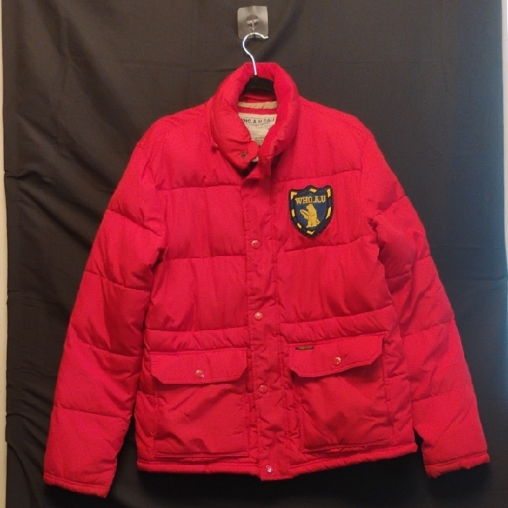 Who.A.U. Red Puffer Jacket with Patch
